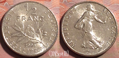 Франция 1/2 франка 1993 года, KM# 931, 252a-127