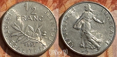 Франция 1/2 франка 1993 года, KM# 931, 285s-096 ♛