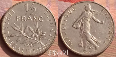 Франция 1/2 франка 1993 года, KM# 931, 444-092
