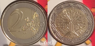 Франция 2 евро 2004 года, KM# 1289, BU, 401n-050 ♛