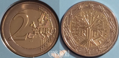 Франция 2 евро 2008 года, KM# 1414, BU, 401n-082 ♛