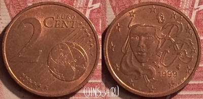 Франция 2 евроцента 1999 года, KM# 1283, 051n-168