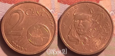 Франция 2 евроцента 1999 года, KM# 1283, 078o-087