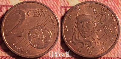 Франция 2 евроцента 1999 года, KM# 1283, 162j-086