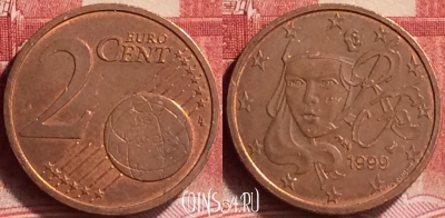 Франция 2 евроцента 1999 года, KM# 1283, 167m-110