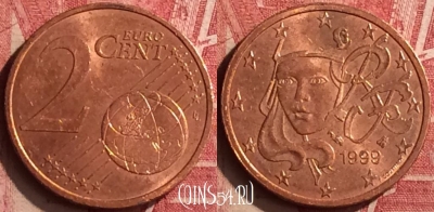 Франция 2 евроцента 1999 года, KM# 1283, 197n-051