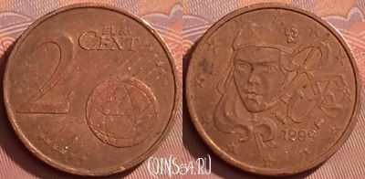 Франция 2 евроцента 1999 года, KM# 1283, 294l-063