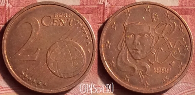 Франция 2 евроцента 1999 года, KM# 1283, 372l-059