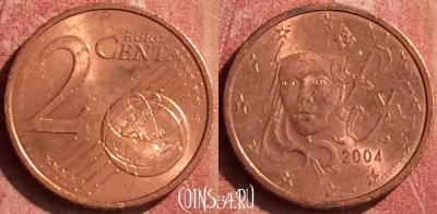 Франция 2 евроцента 2004 года, KM# 1283, 385n-056