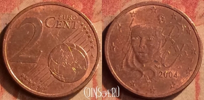 Франция 2 евроцента 2004 года, KM# 1283, 415-040