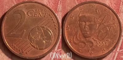 Франция 2 евроцента 2005 года, KM# 1283, 348n-083