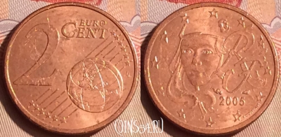 Франция 2 евроцента 2005 года, KM# 1283, 446-066