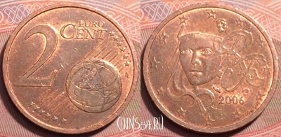 Франция 2 евроцента 2006 года, KM# 1283, 249-070