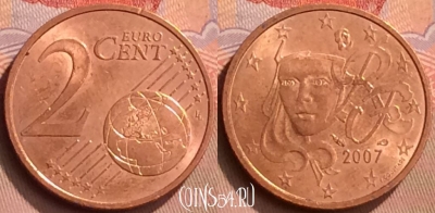 Франция 2 евроцента 2007 года, KM# 1283, 428-103