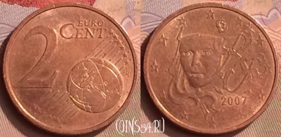 Франция 2 евроцента 2007 года, KM# 1283, 443-121