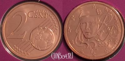 Франция 2 евроцента 2007 года, KM# 1283, BU, 401n-068 ♛