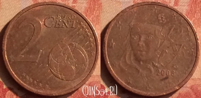 Франция 2 евроцента 2008 года, KM# 1283, 047n-166