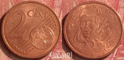 Франция 2 евроцента 2008 года, KM# 1283, 350n-120