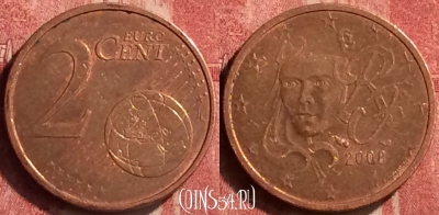 Франция 2 евроцента 2008 года, KM# 1283, 408-049