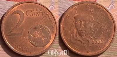 Франция 2 евроцента 2008 года, KM# 1283, 443-089