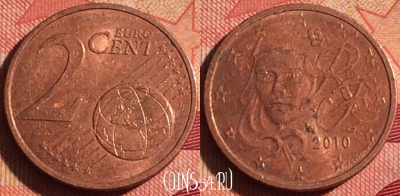 Франция 2 евроцента 2010 года, KM# 1283, 227i-117