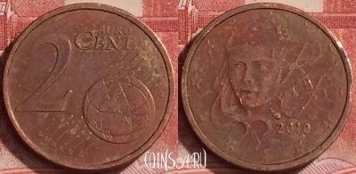 Франция 2 евроцента 2010 года, KM# 1283, 378k-113