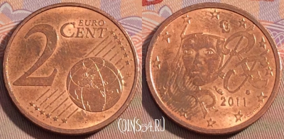 Франция 2 евроцента 2011 года, KM# 1283, 115c-046