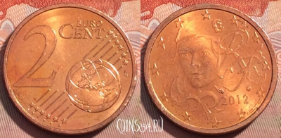 Франция 2 евроцента 2012 года, KM# 1283, 122a-128