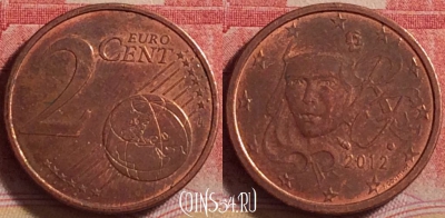 Франция 2 евроцента 2012 года, KM# 1283, 232j-027