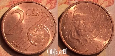 Франция 2 евроцента 2013 года, KM# 1283, 134n-018