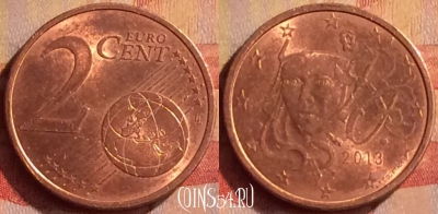 Франция 2 евроцента 2013 года, KM# 1283, 317n-021