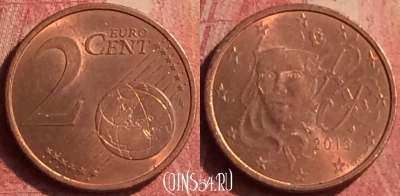 Франция 2 евроцента 2013 года, KM# 1283, 385n-022