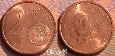 Франция 2 евроцента 2013 года, KM# 1283, 418-025