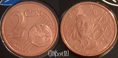 Франция 2 евроцента 2013 года, KM# 1283, BU, 401n-116 ♛