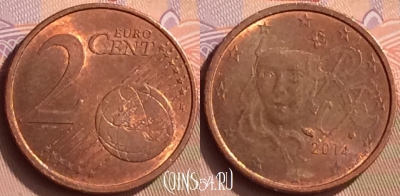 Франция 2 евроцента 2014 года, KM# 1283, 442-121