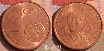Франция 2 евроцента 2016 года, KM# 1283, 447-136