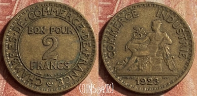 Франция 2 франка 1923 года, KM# 877, 118p-019