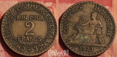 Франция 2 франка 1923 года, KM# 877, 389o-142