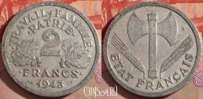 Франция 2 франка 1943 года, KM# 904, 087b-104