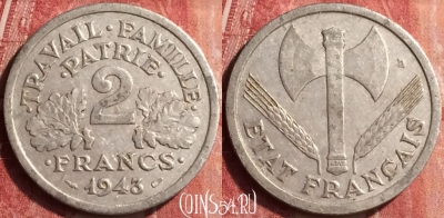 Франция 2 франка 1943 года, KM# 904, 407-130