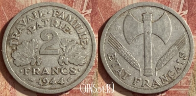 Франция 2 франка 1944 B, KM# 904, 104q-138 ♛