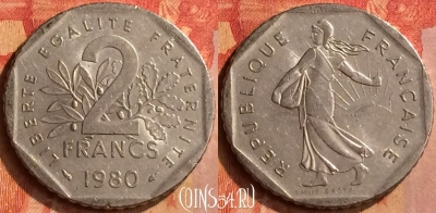 Франция 2 франка 1980 года, KM# 942.1, 100n-067 ♛