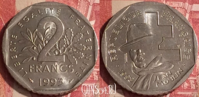 Франция 2 франка 1993 года, KM# 1062, 454o-002 ♛