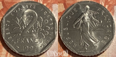 Франция 2 франка 1997 года, KM# 942.1, 494р-092 ♛