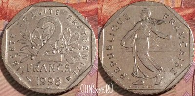Франция 2 франка 1998 года, KM# 942.1, 137b-026