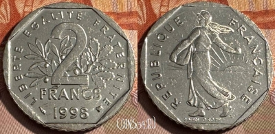 Франция 2 франка 1998 года, KM# 942.1, 328s-022 ♛