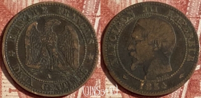 Франция 2 сантима 1854 года A, KM# 776, 221p-091 ♛