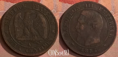 Франция 2 сантима 1855 A, KM# 776, 275o-110 ♛