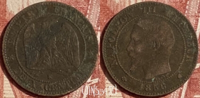Франция 2 сантима 1856 года K, KM# 776, 220p-140 ♛