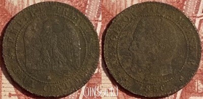 Франция 2 сантима 1856 года K, KM# 776, 221p-015 ♛